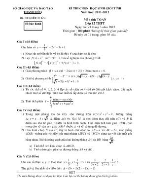 Đề thi chọn học sinh giỏi tỉnh môn Toán 12